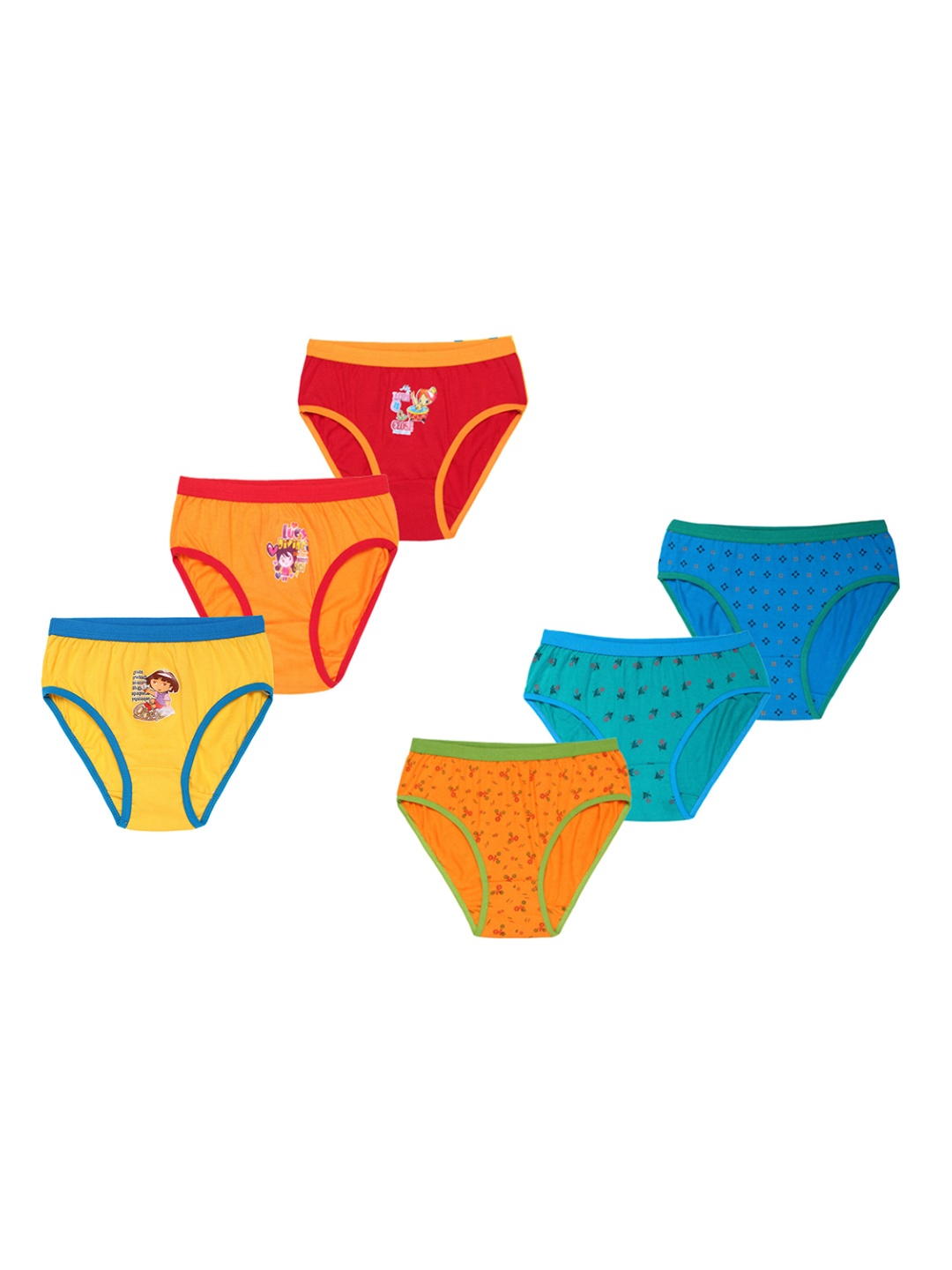 

CAREPLUS Girls Pack Of 6 Printed Pure Cotton Mid-Rise Basic Briefs, Orange