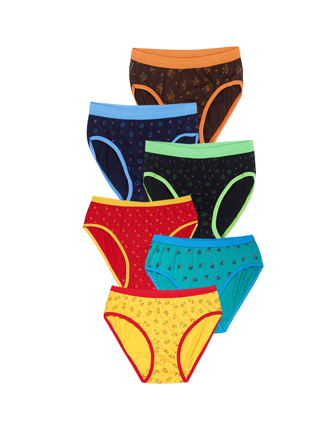 

CAREPLUS Girls Pack Of 6 Printed Pure Cotton Basic Briefs, Yellow