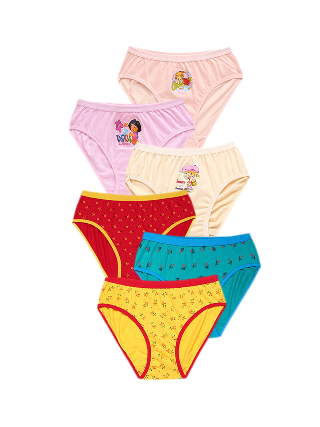 

CAREPLUS Girls Pack Of 6 Printed Pure-Cotton Briefs, Yellow