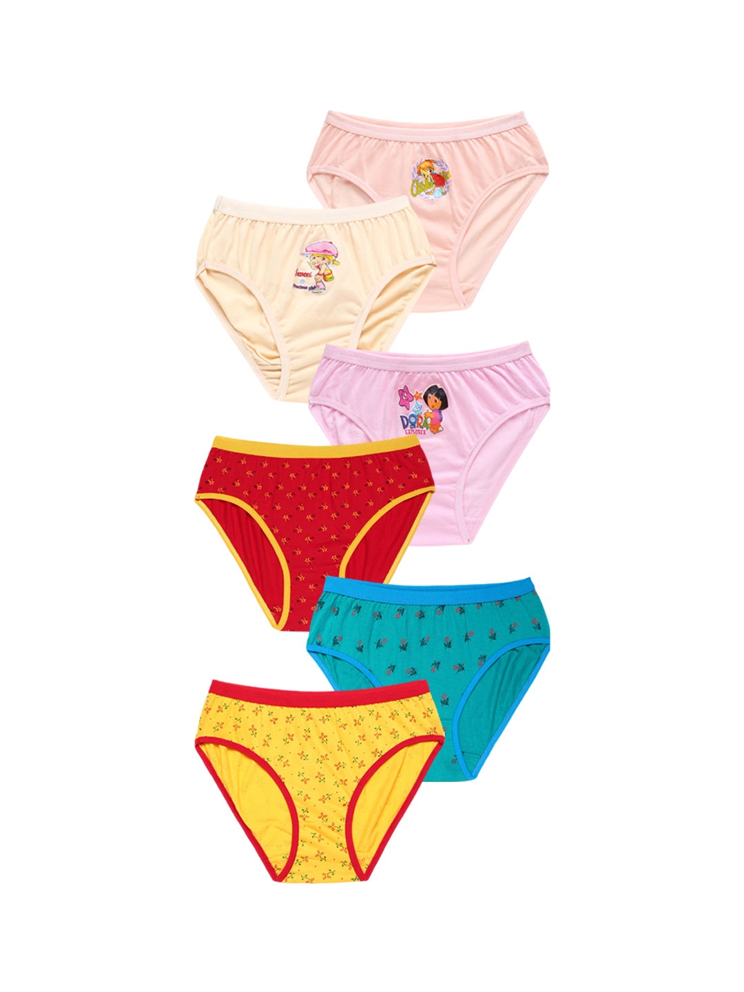 

CAREPLUS Girls Pack Of 6 Printed Cotton Basic Briefs, Yellow