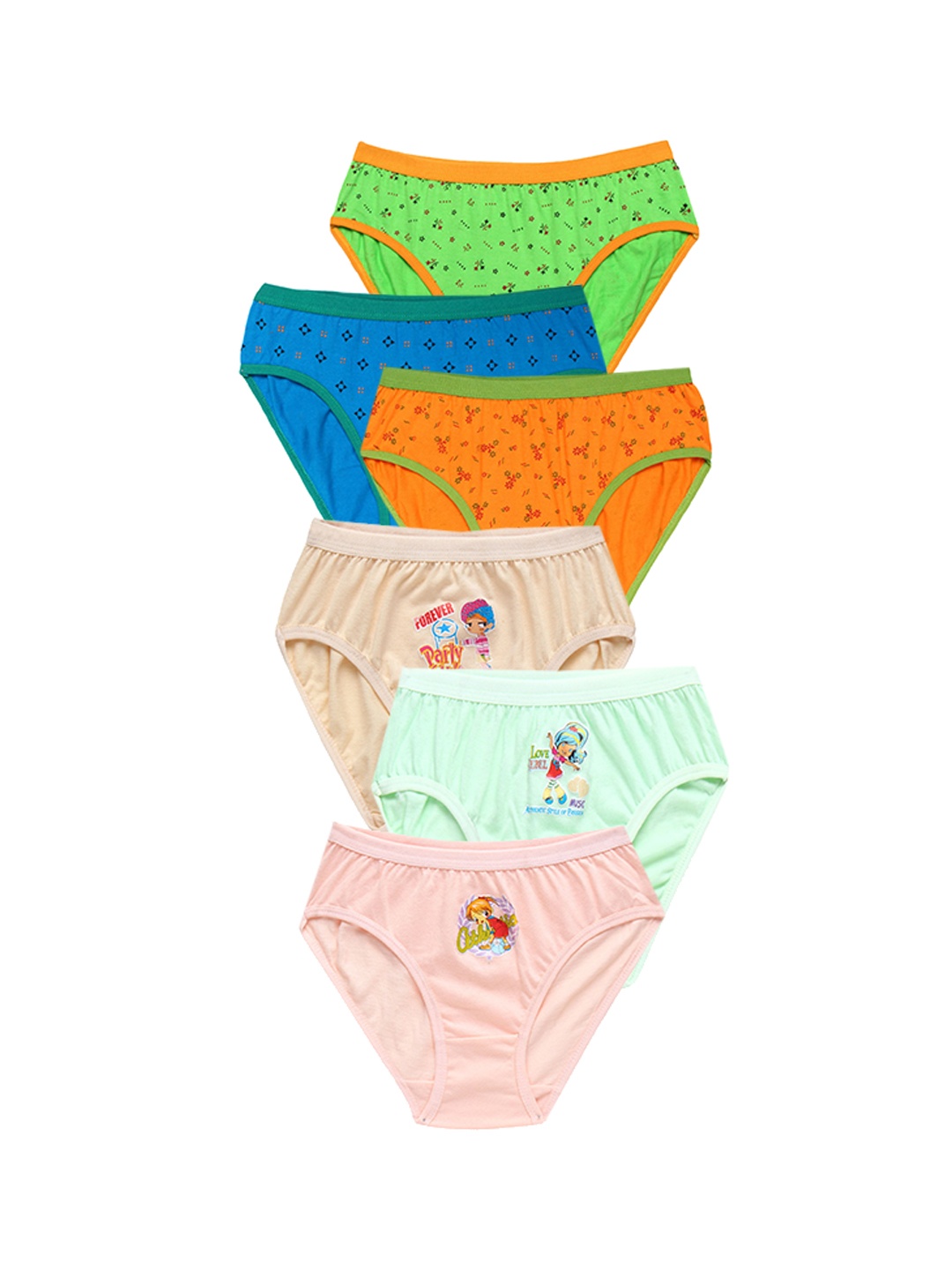 

CAREPLUS Infant Girls Pack Of 6 Printed Cotton Basic Briefs, Yellow