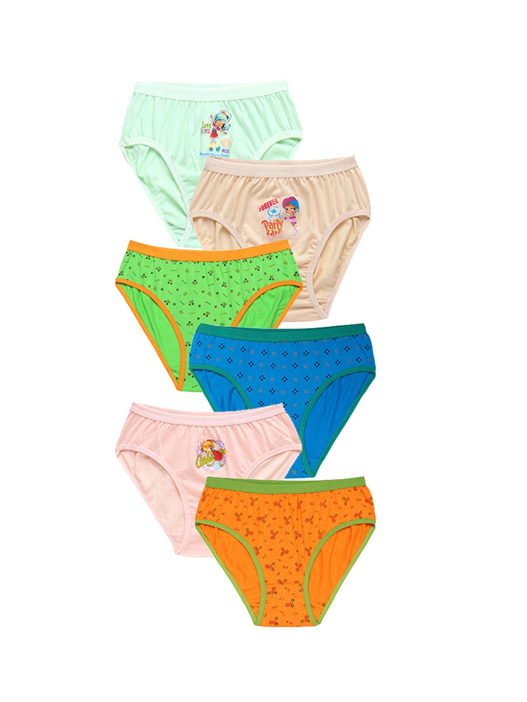 

CAREPLUS Girls Pack Of 6 Printed Pure Cotton Basic Briefs, Blue