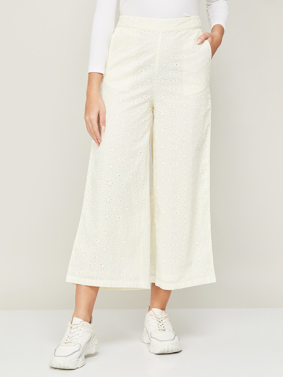 

Colour Me by Melange Women Floral Embroidered Palazzos, White