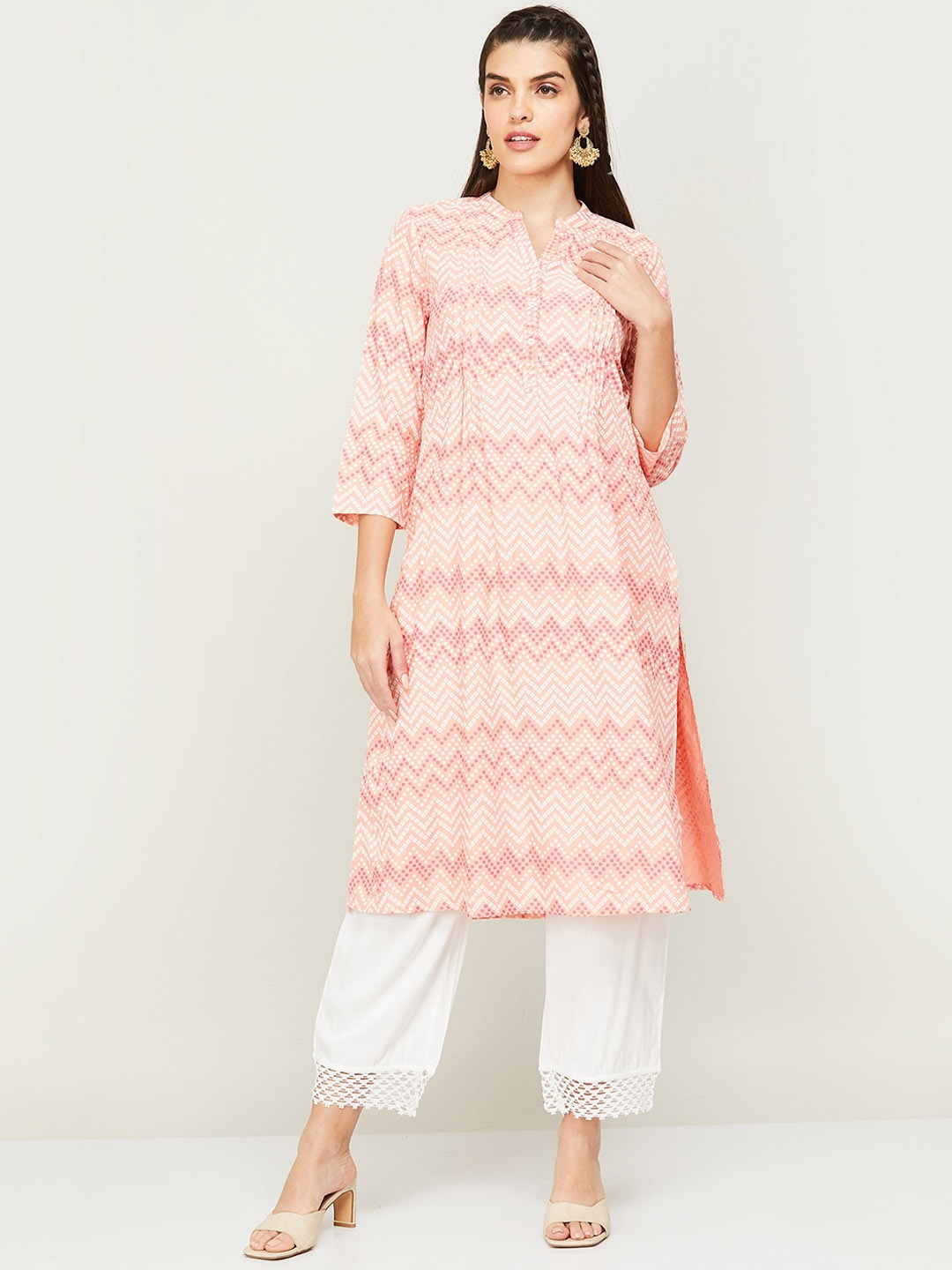 

Melange by Lifestyle Ethnic Motifs Printed Pleated Anarkali Kurta with Trousers, Peach