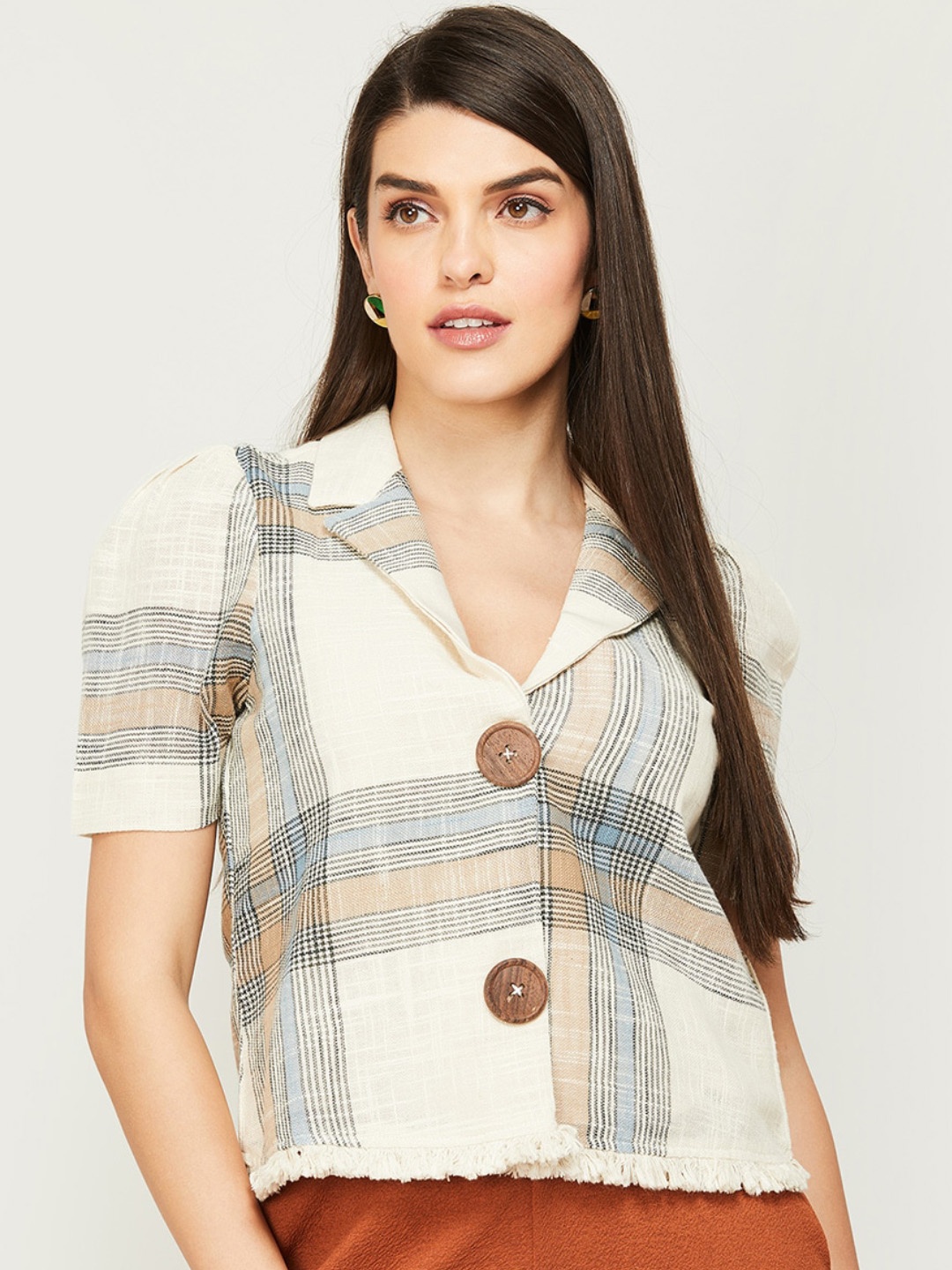 

CODE by Lifestyle Checked Lightweight Tailored Jacket, Beige