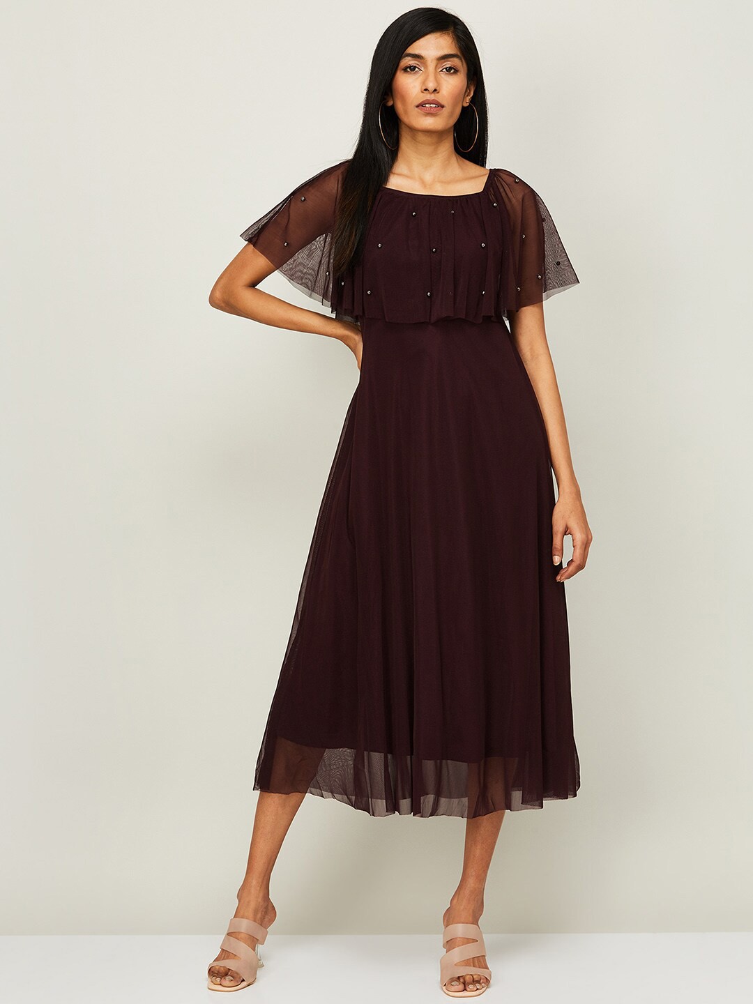 

CODE by Lifestyle Embellished Fit & Flare Midi Dress, Brown