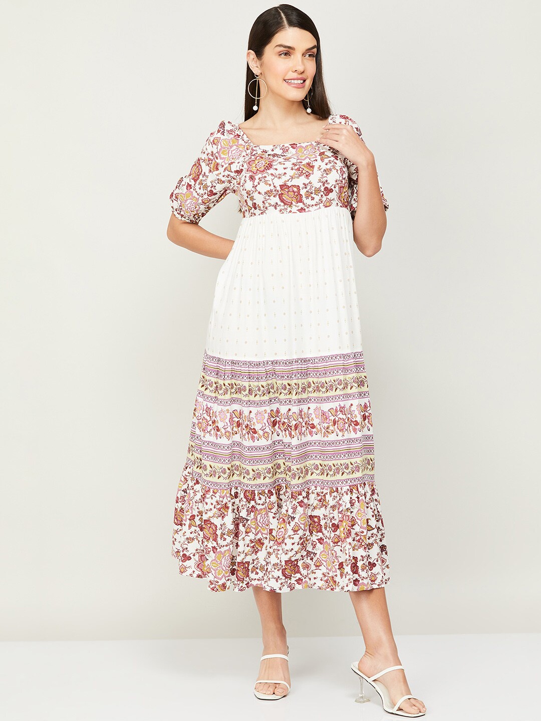 

Fame Forever by Lifestyle Floral Printed Fit & Flare Midi Dress, White