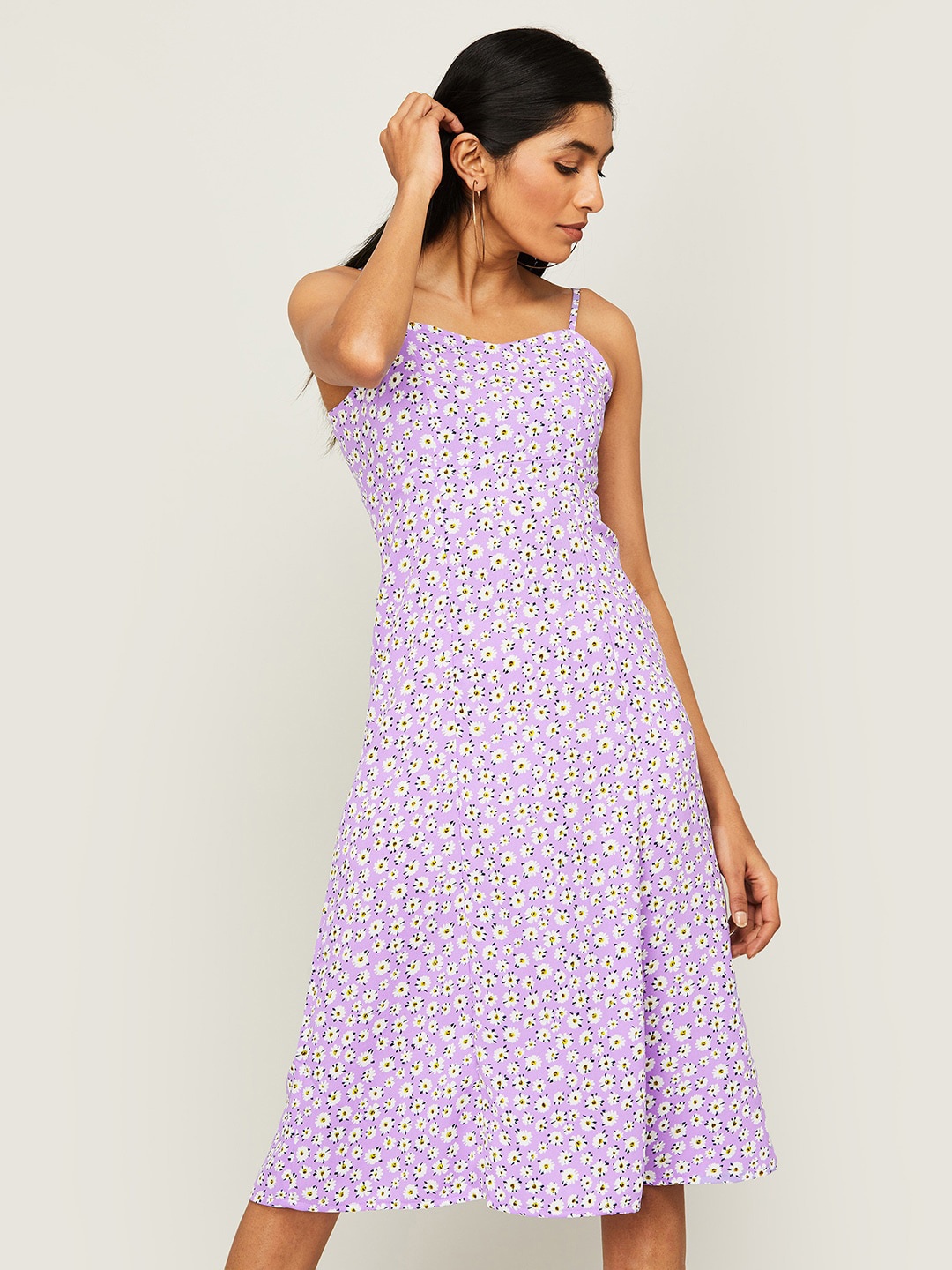 

Ginger by Lifestyle Floral Printed Shoulder Strap A-Line Dress, Lavender