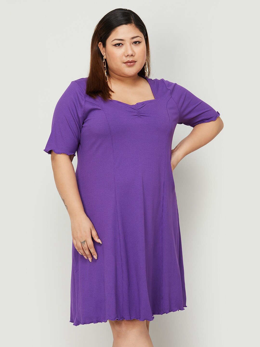 

Nexus by Lifestyle Plus Size Sweetheart Neck Panelled A-Line Dress, Purple