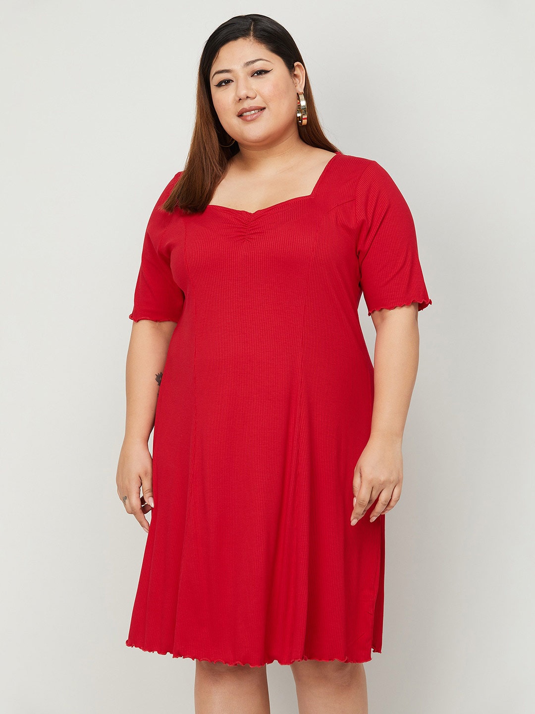 

Nexus by Lifestyle Plus Size Sweetheart Neck Ruched A-Line Dress, Red