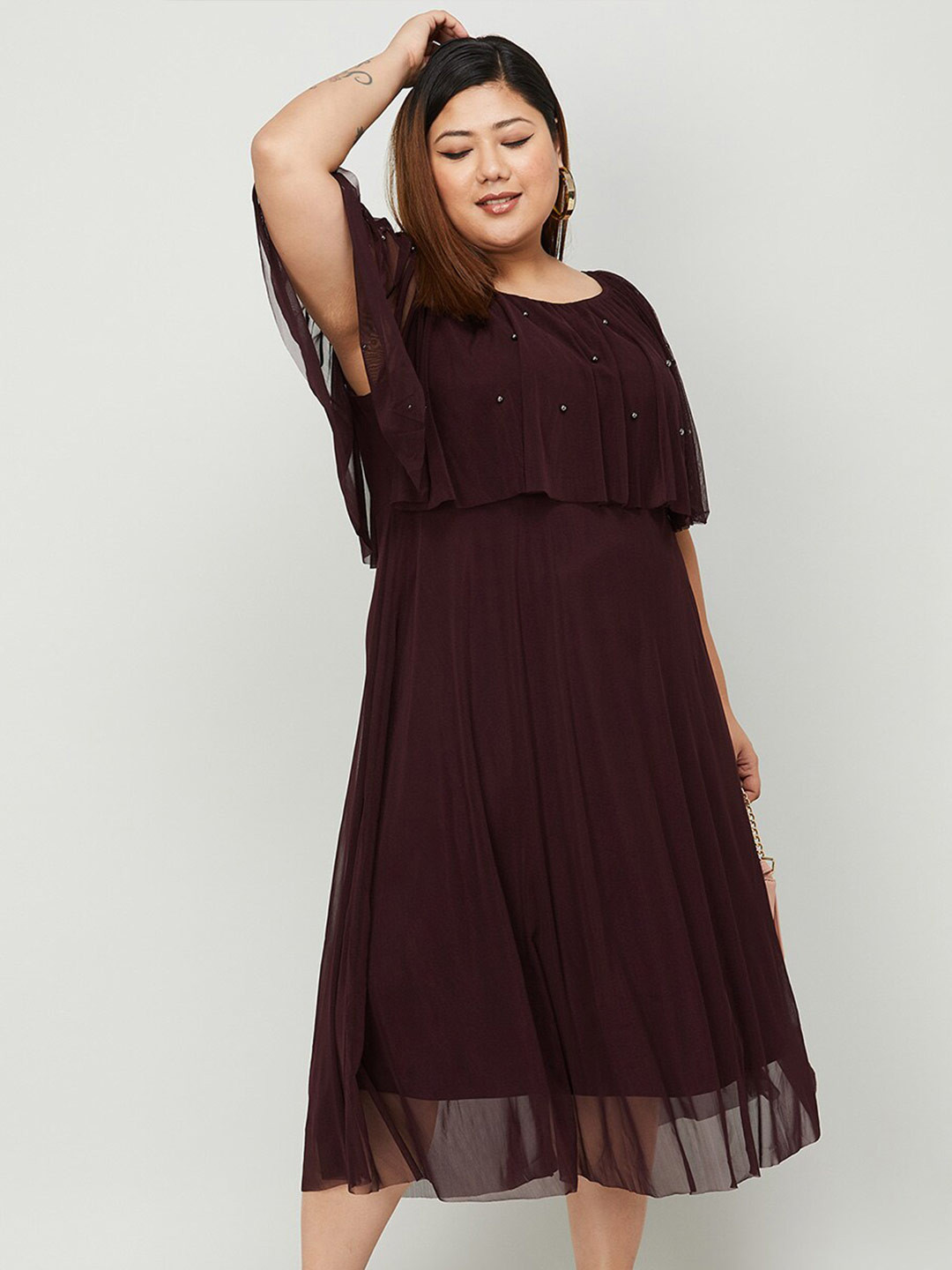 

Nexus by Lifestyle Plus Size Flared Sleeves A-Line Midi Dress, Purple
