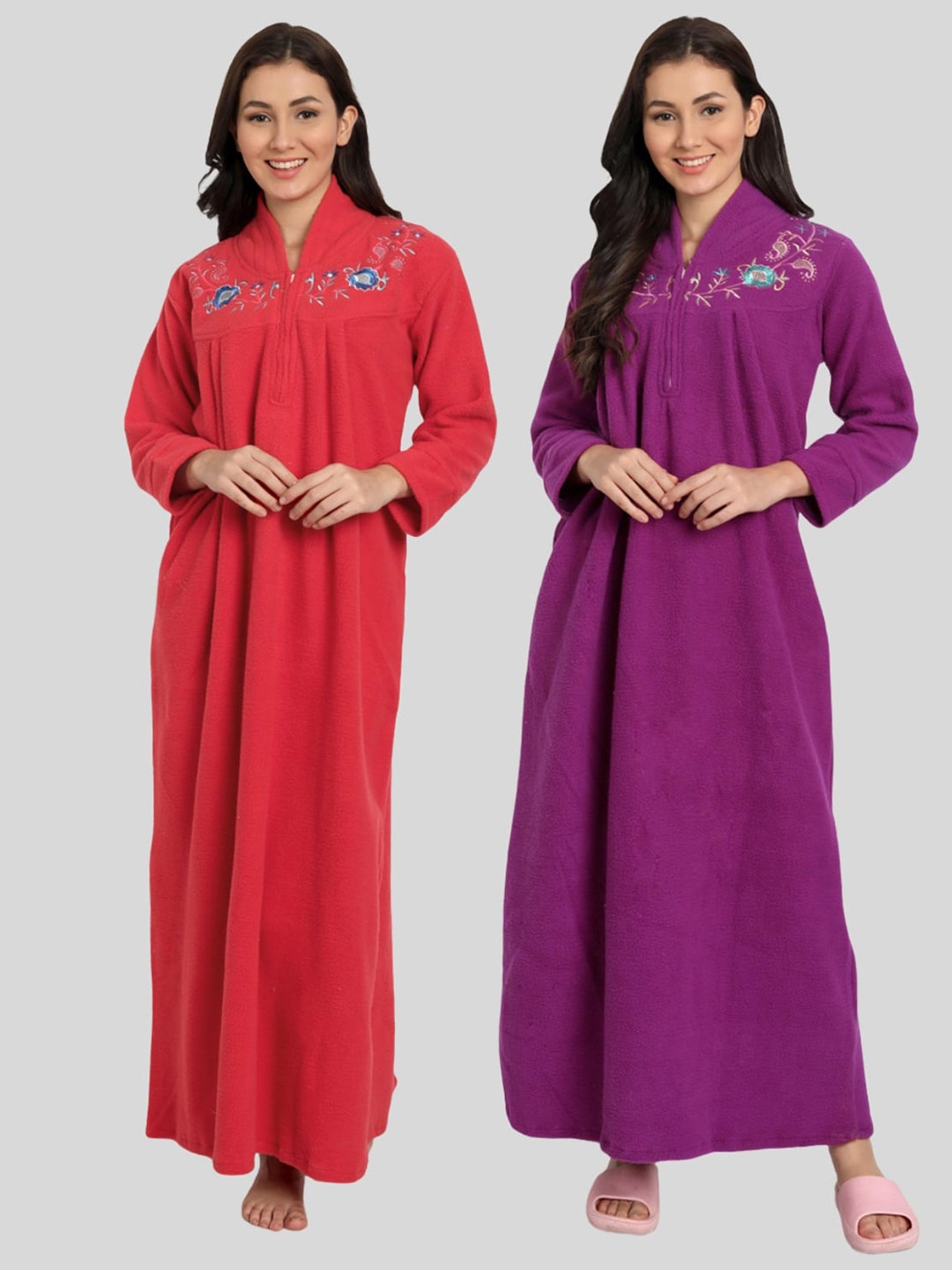 

PALIVAL Pack Of 2 Floral Embroidered Maxi Nightdress, Purple