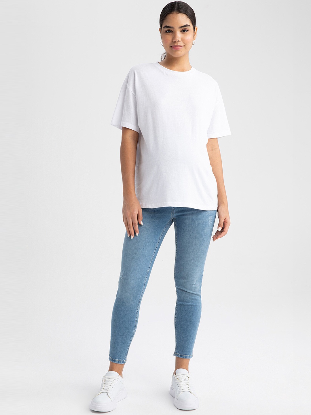 

DeFacto Women High Rise Low Distress Cropped Maternity Jeans, Blue