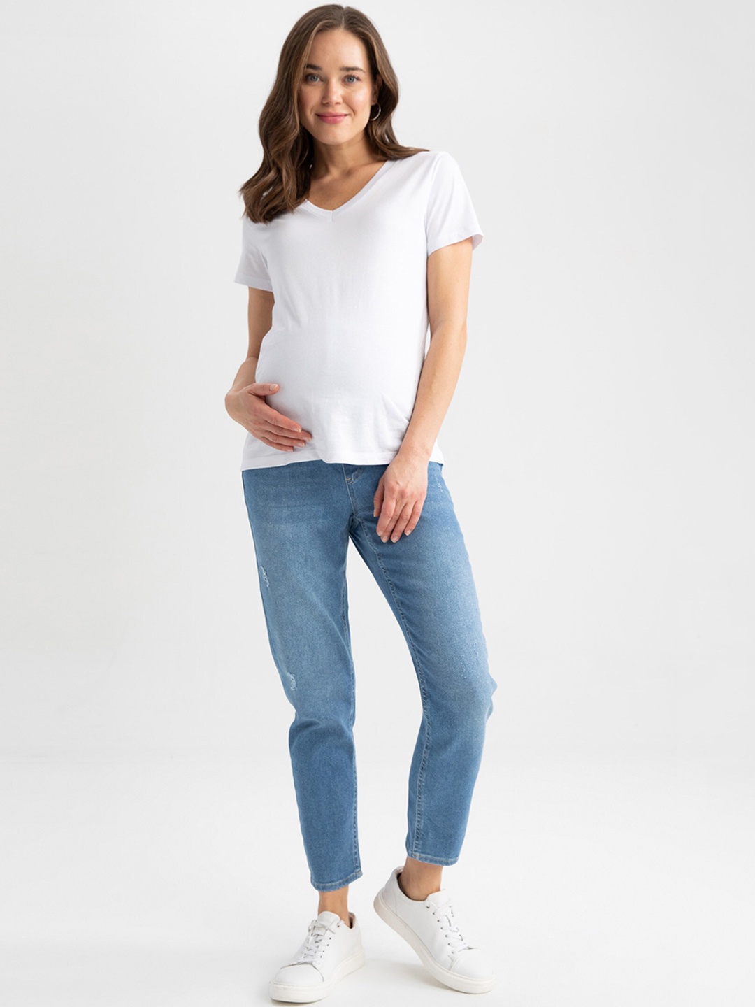 

DeFacto Women High Rise Low Distress Cropped Maternity Jeans, Na