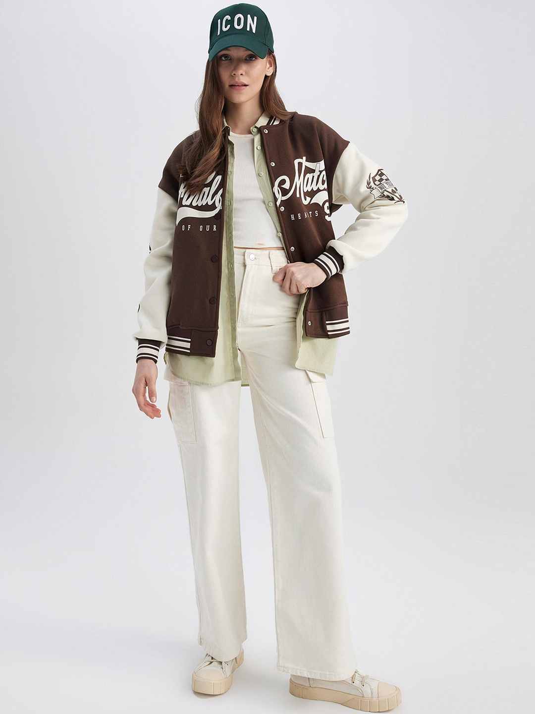 

DeFacto Women Straight Fit Pure Cotton Cargos Trousers, Off white