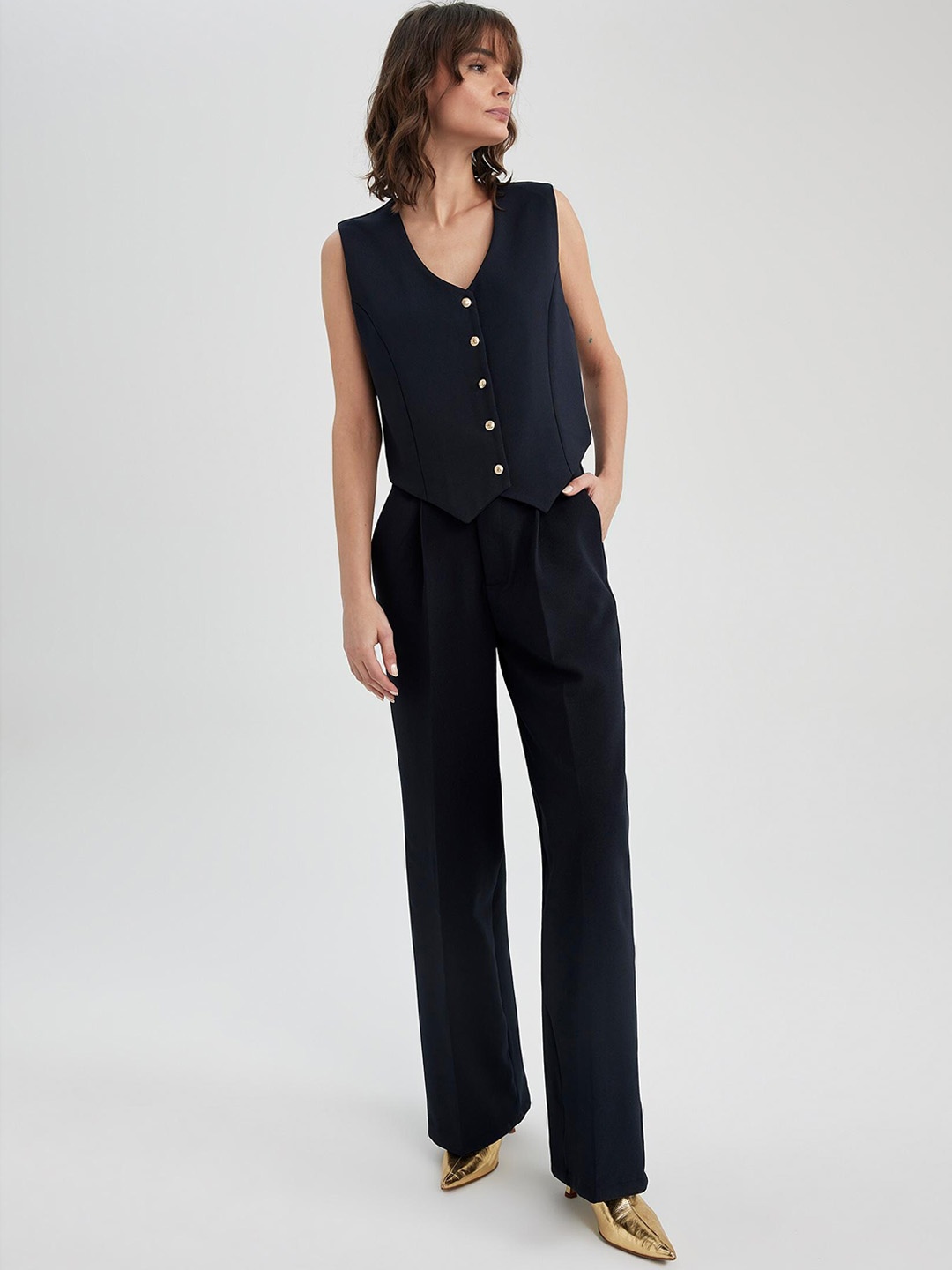 

DeFacto Women Straight Fit Parallel Trousers, Navy blue