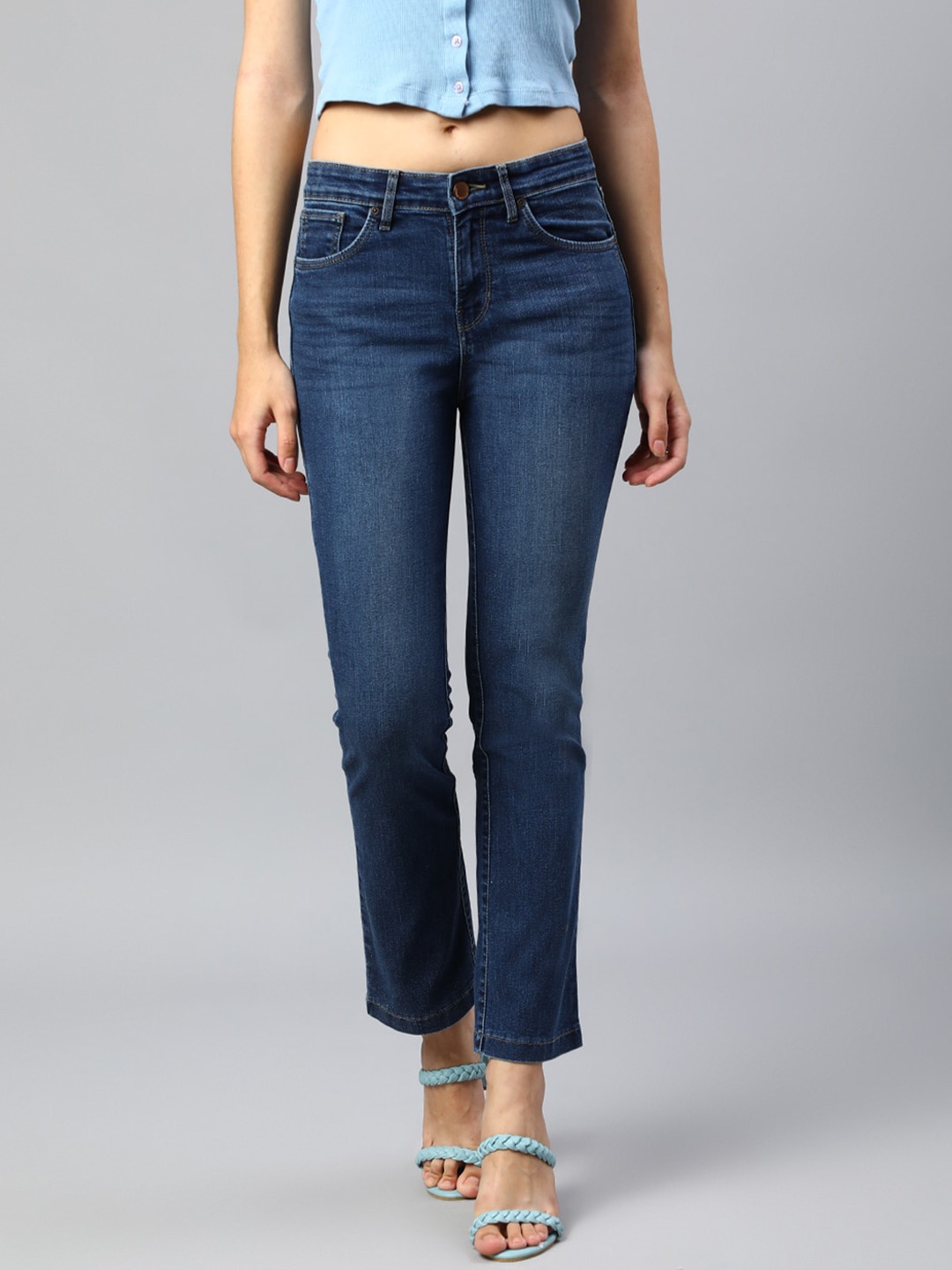 

Xpose Women Light Fade High-Rise Comfort Stretchable Bootcut Jeans, Navy blue