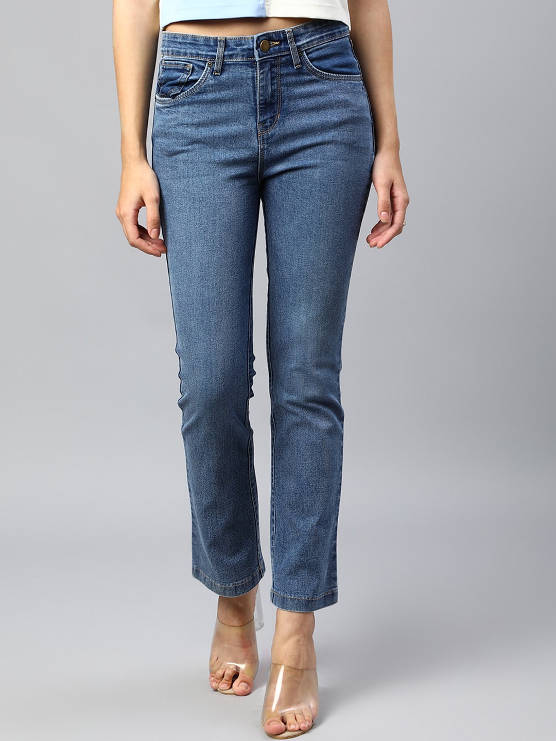 

Xpose Women Light Fade High-Rise Comfort Stretchable Bootcut Jeans, Blue