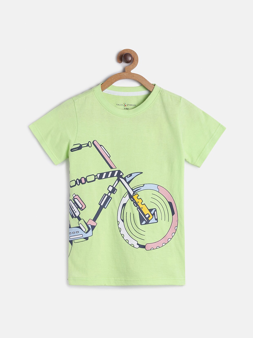 

TALES & STORIES Boys Round Neck Graphic Printed Cotton T-shirt, Green