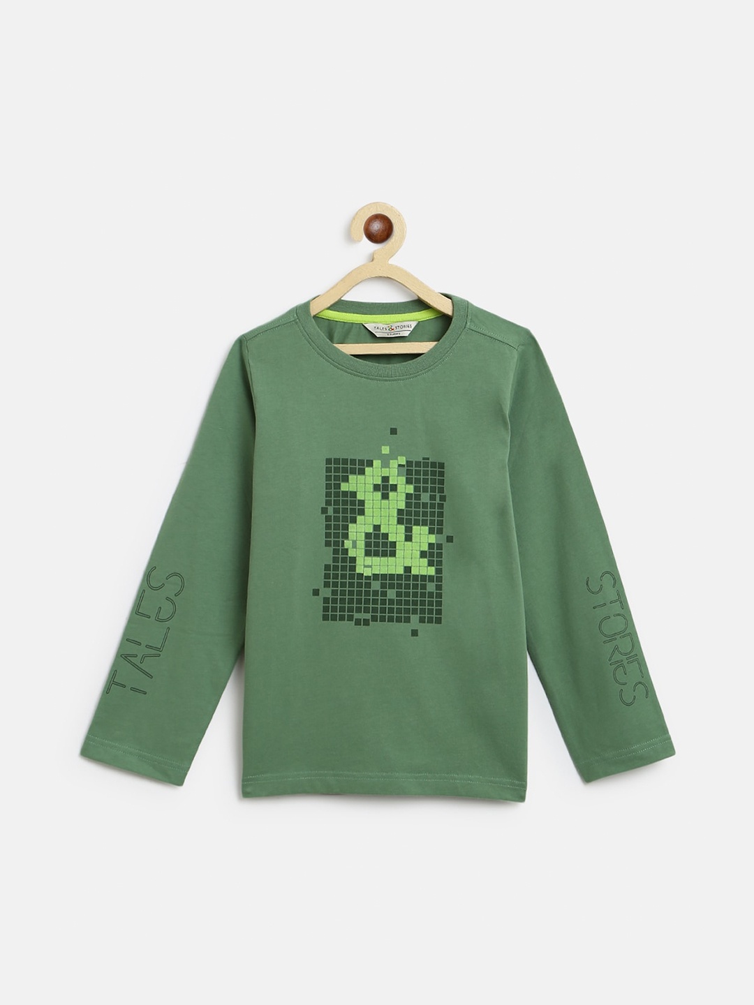 

TALES & STORIES Boys Long Sleeves Graphic Printed Cotton T-shirt, Olive