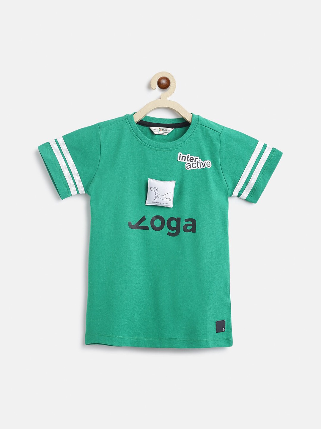 

TALES & STORIES Boys Typography Printed Cotton T-shirt, Green