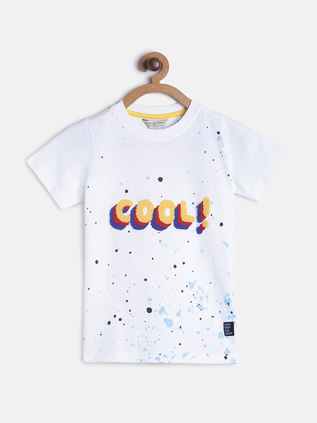 

TALES & STORIES Boys Typography Printed Cotton T-shirt, White