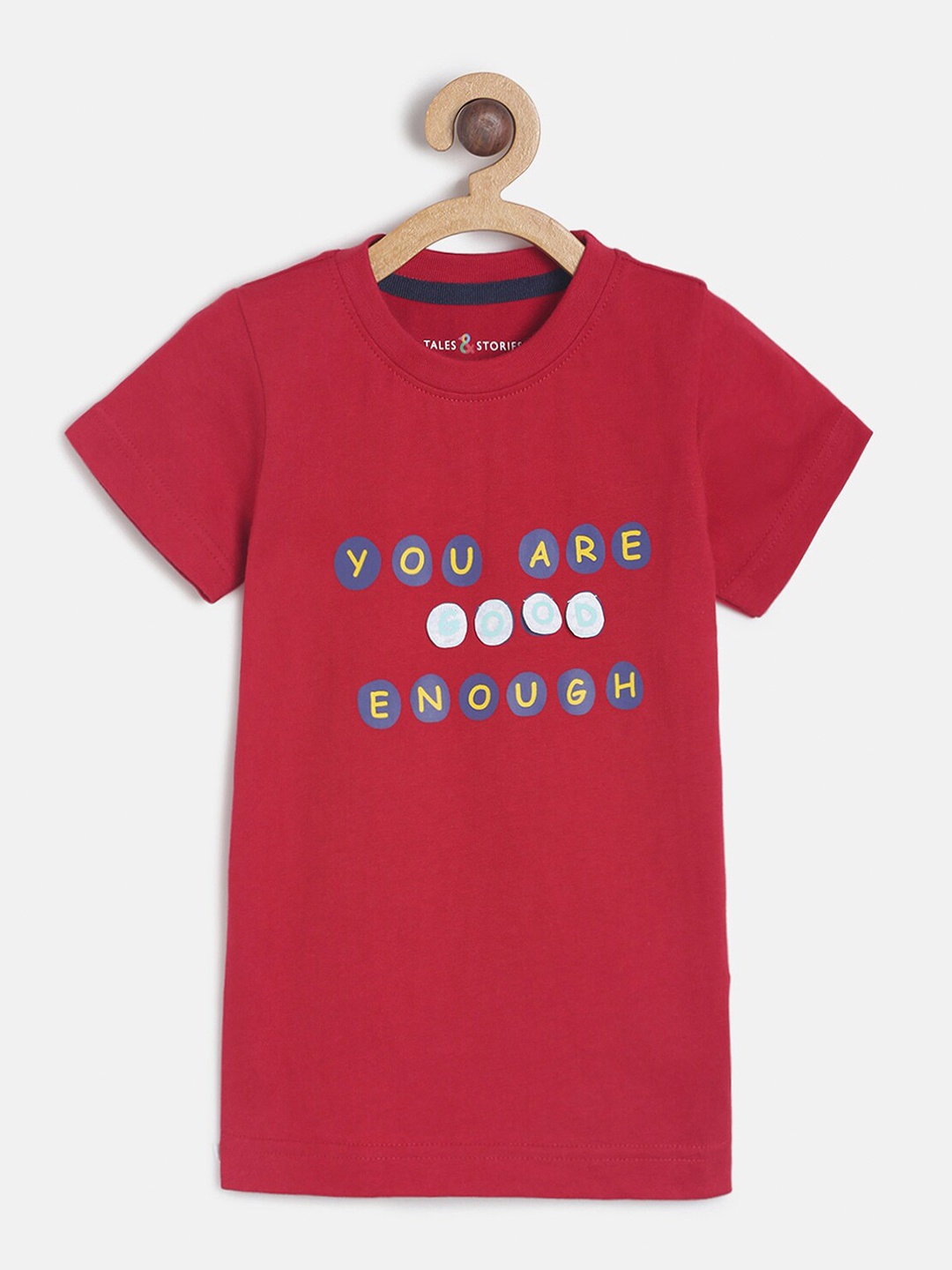 

TALES & STORIES Boys Typography Printed Cotton T-shirt, Red