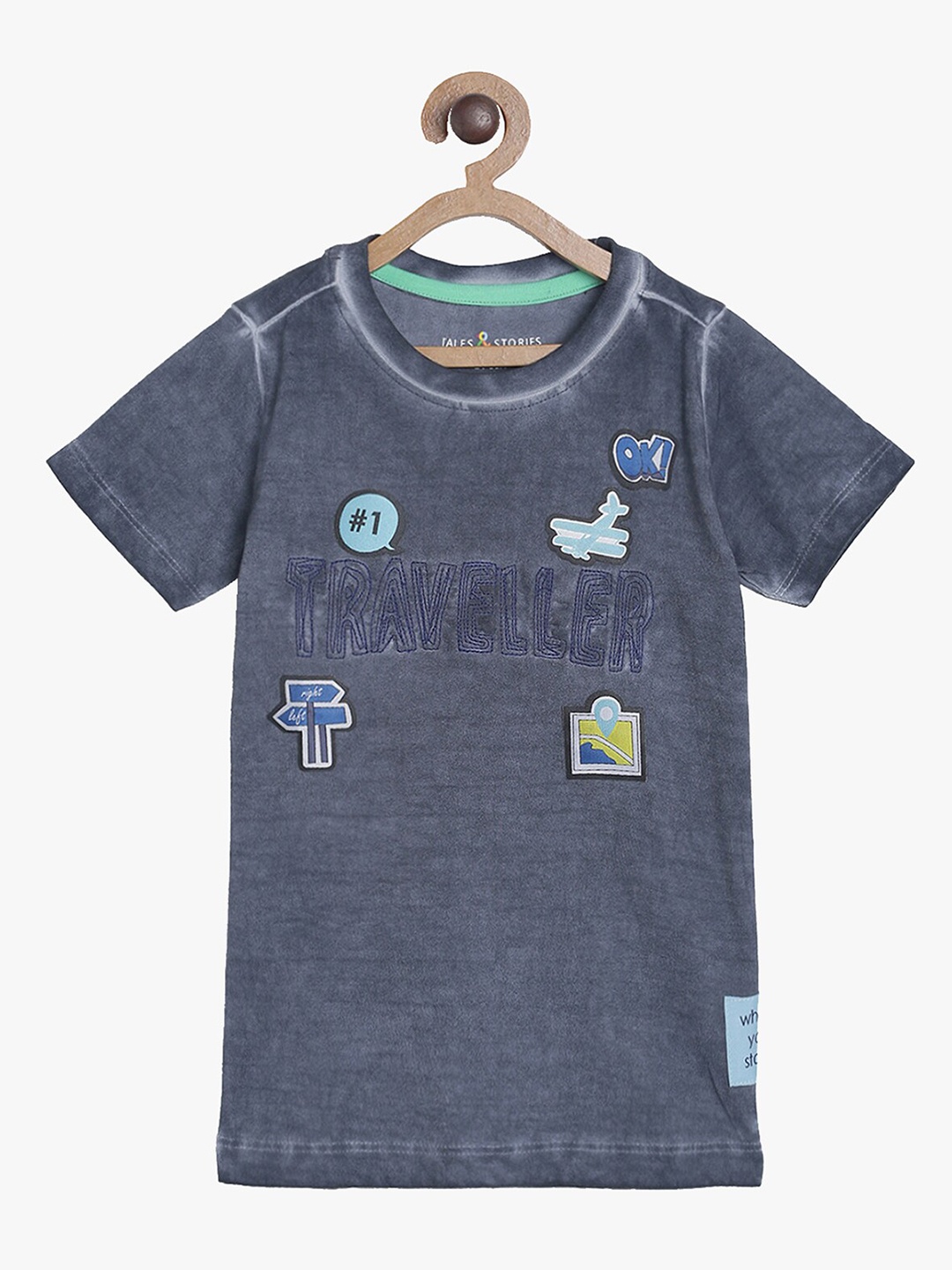 

TALES & STORIES Boys Graphic Printed Cotton T-shirt, Grey