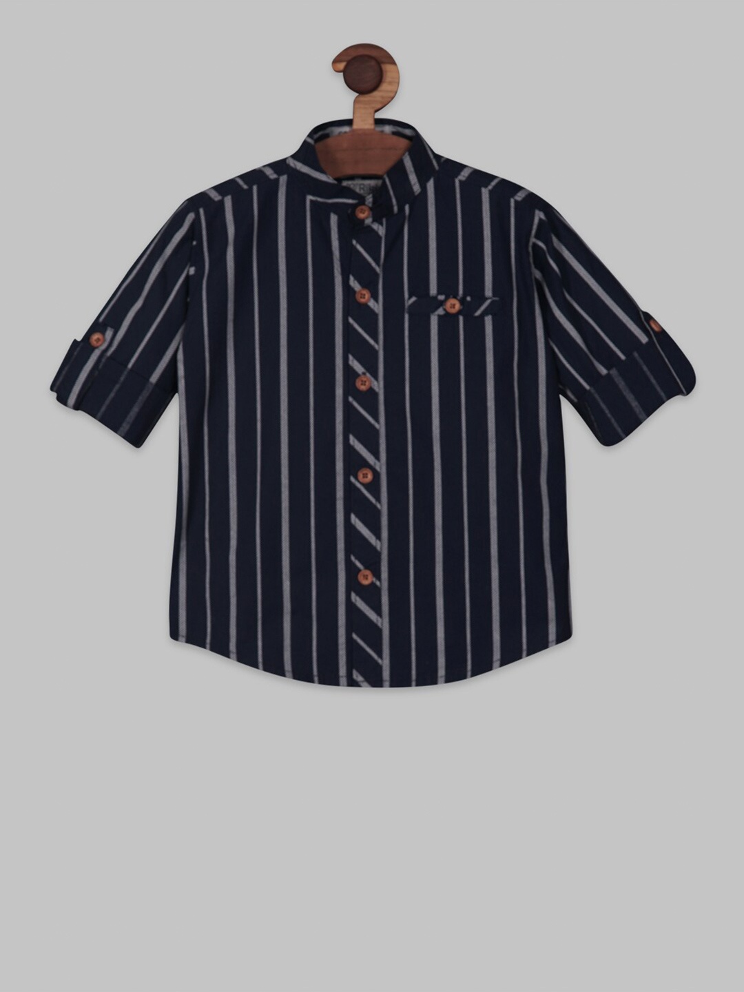 

RIKIDOOS Boys Contemporary Vertical Stripes Striped Cotton Casual Shirt, Navy blue
