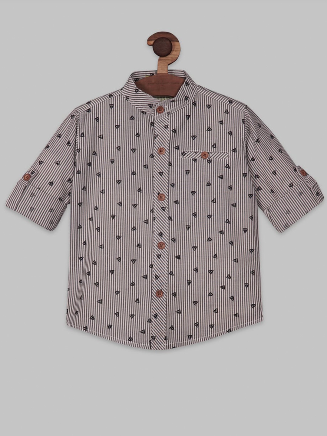 

RIKIDOOS Boys Contemporary Geometric Printed Casual Shirt, Grey
