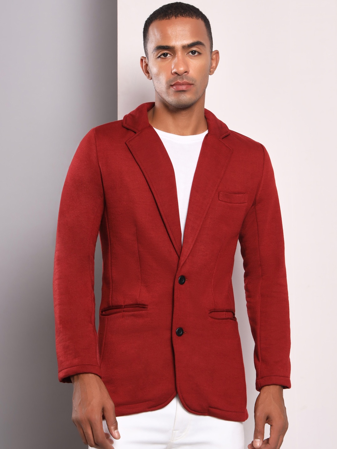 

Darzi Men Single Breasted Cotton Blazer, Maroon