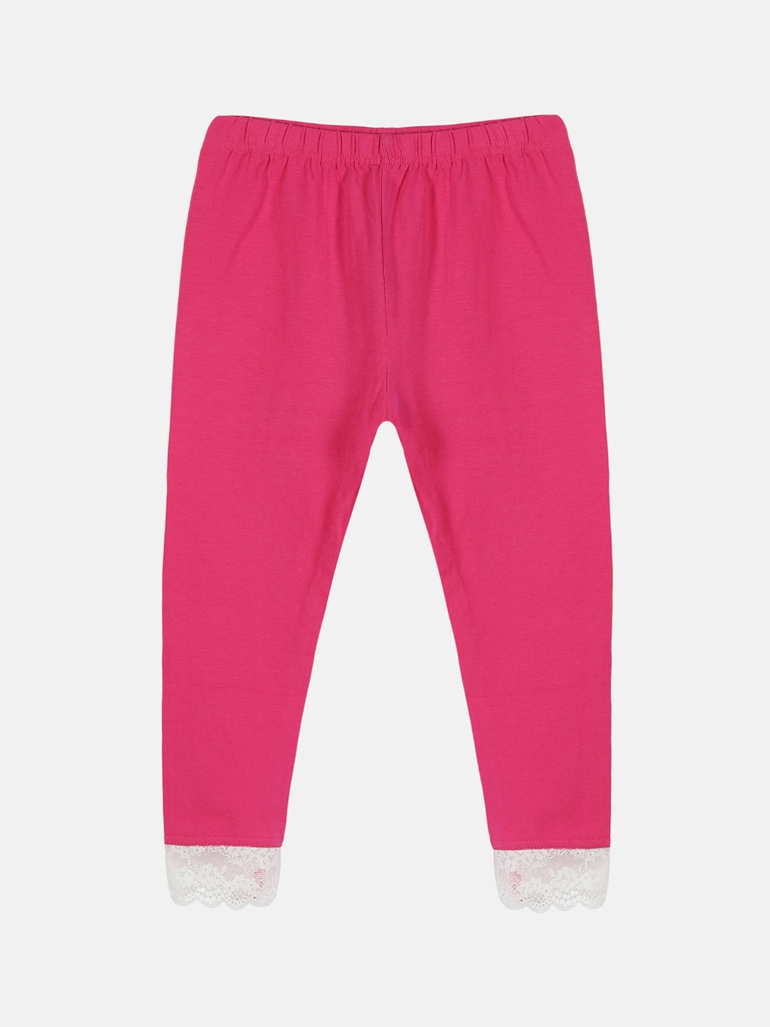 

KiddoPanti Girls Lace Three Fourth Length Leggings, Fuchsia