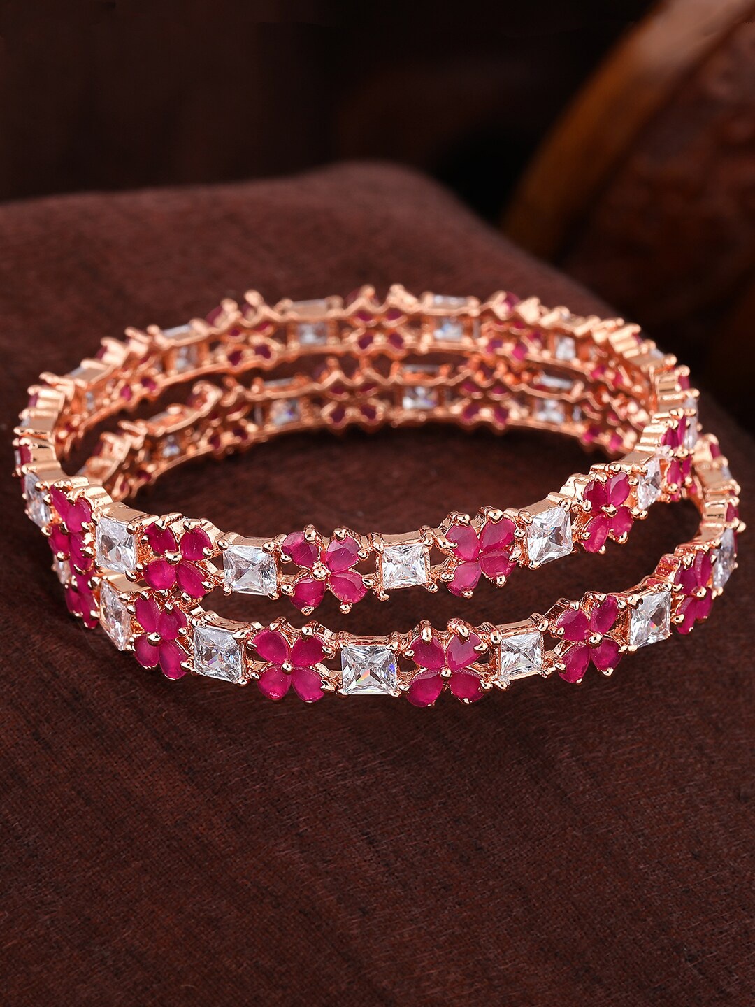 

Estele Set Of 2 Rose Gold-Plated & AD-Studded Bangles"