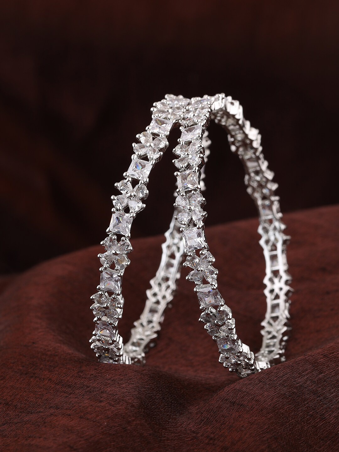 

Estele Set Of 2 Rhodium-Plated AD Studded Bangles, White