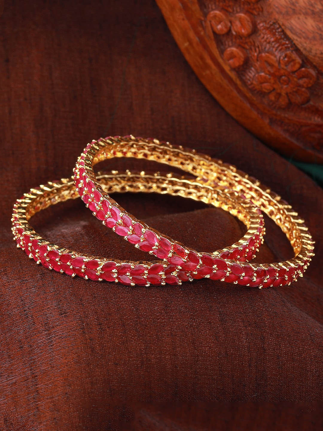 

Estele Set Of 2 Gold-Plated AD-Studded Bangles, Pink