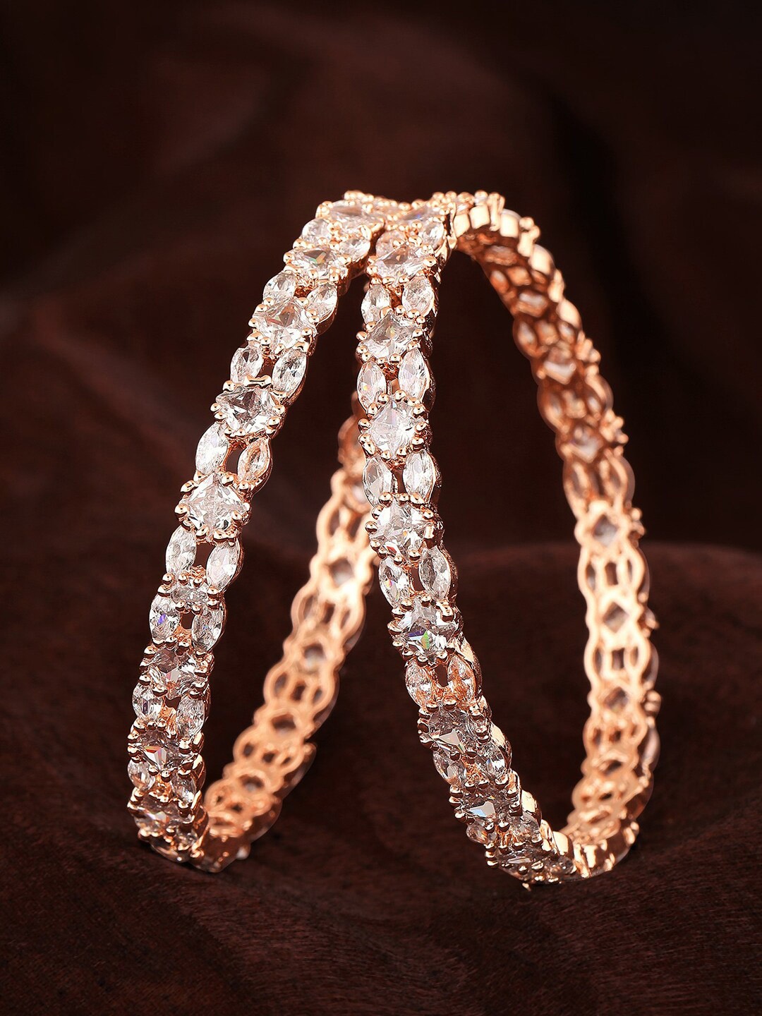 

Estele Set Of 2 Rose Gold-Plated & AD-Studded Bangles, White