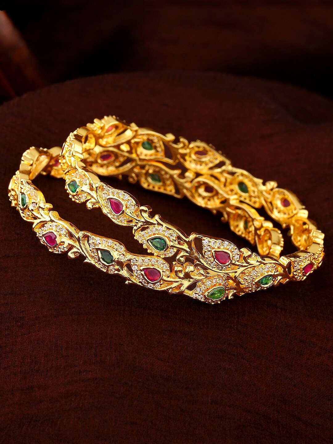 

Estele Set Of 2 Gold-Plated & AD-Studded Bangles, Pink