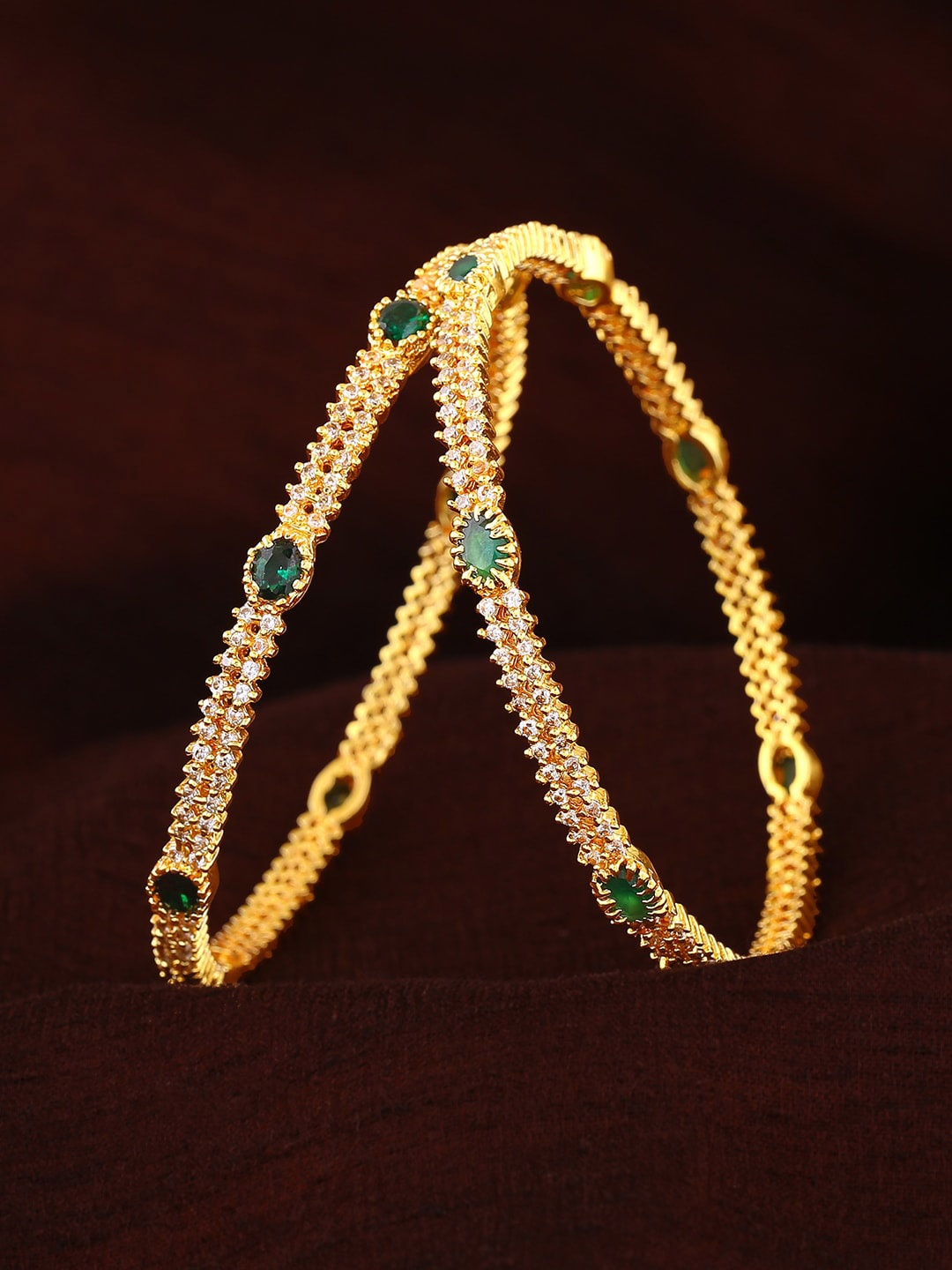 

Estele Set Of 2 Gold-Plated AD Studded Bangles, Green
