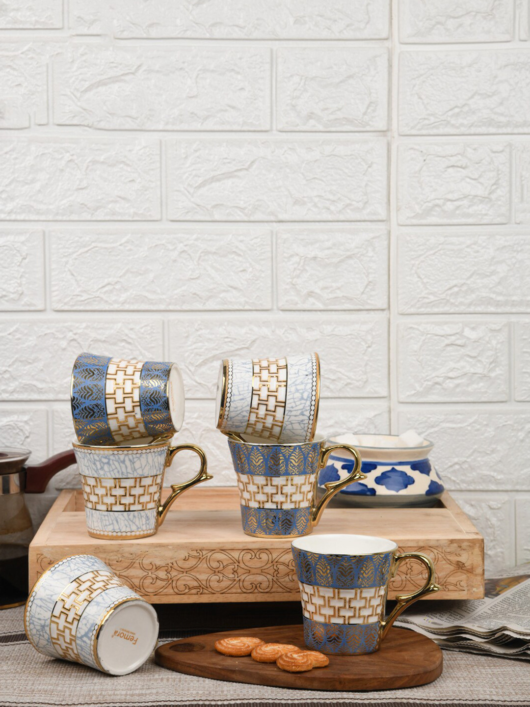 

Femora Fine White & Gold-Toned 6 Pieces Ethnic Motifs Printed Bone China Cups 160 ml Each