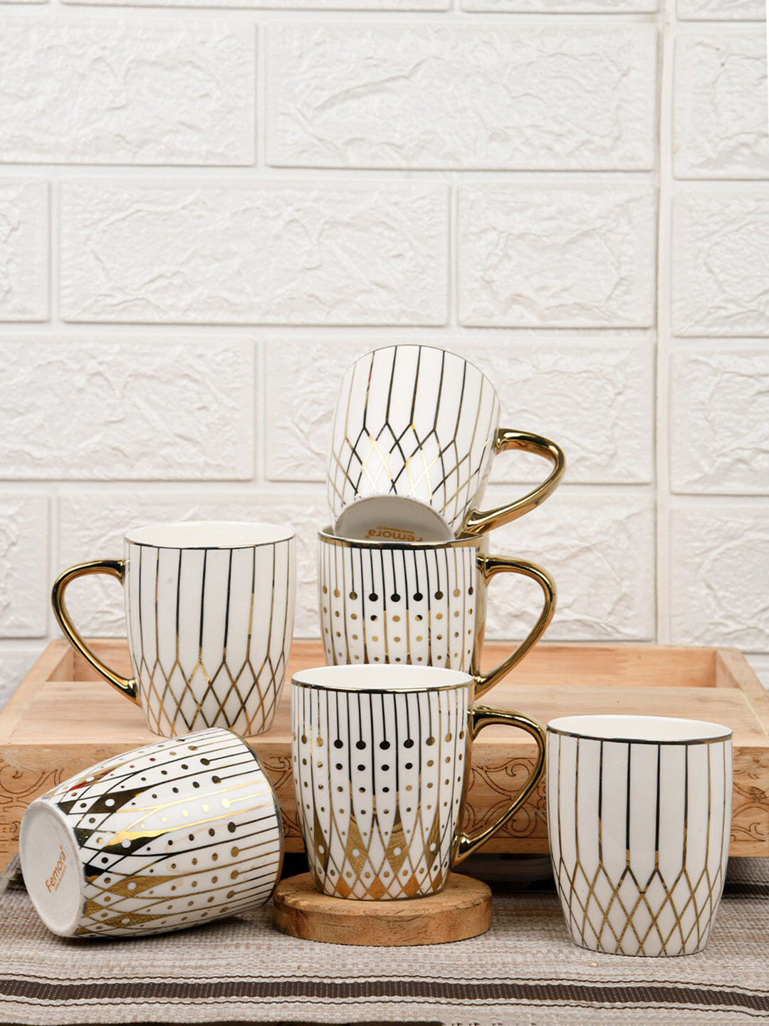 

Femora Fine White & Gold-Toned 6 Pieces Modern Branch Pattern Bone China Cups 160 ml Each