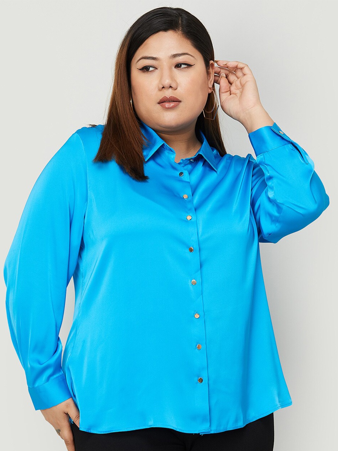 

Nexus by Lifestyle Plus Size Women Spread Collar Casual Shirt, Blue