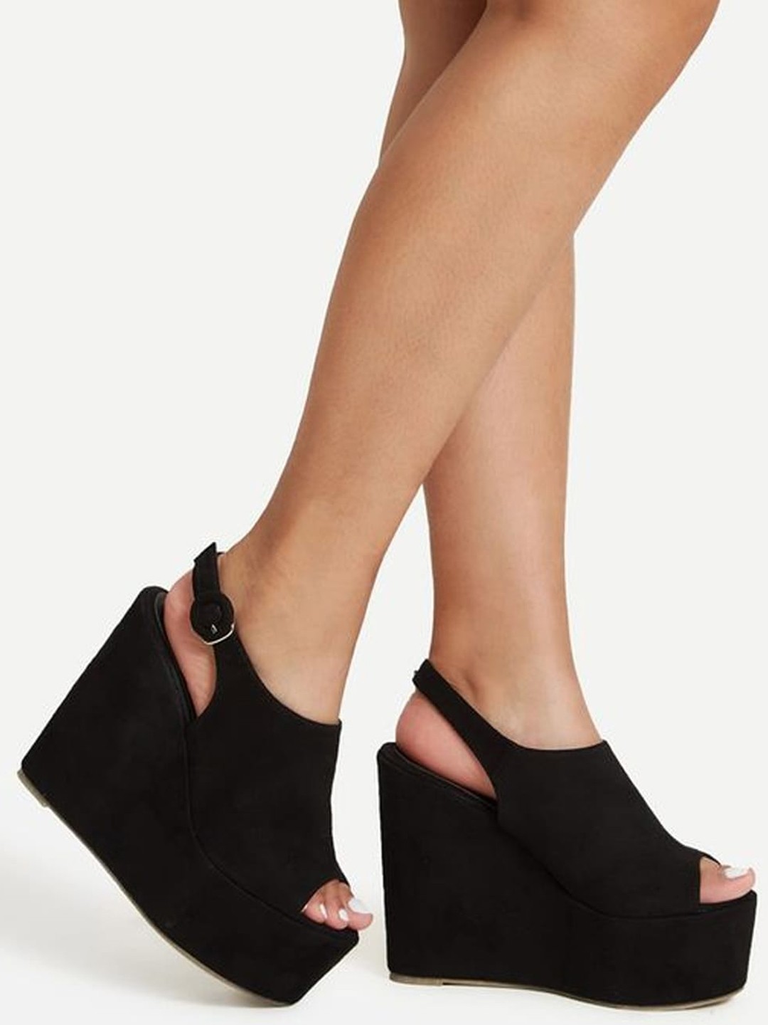 

Shoetopia Open Toe Wedges With Backstrap, Black