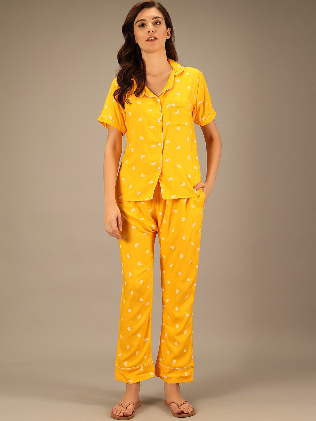 

Darzi Women Printed Night suit, Yellow