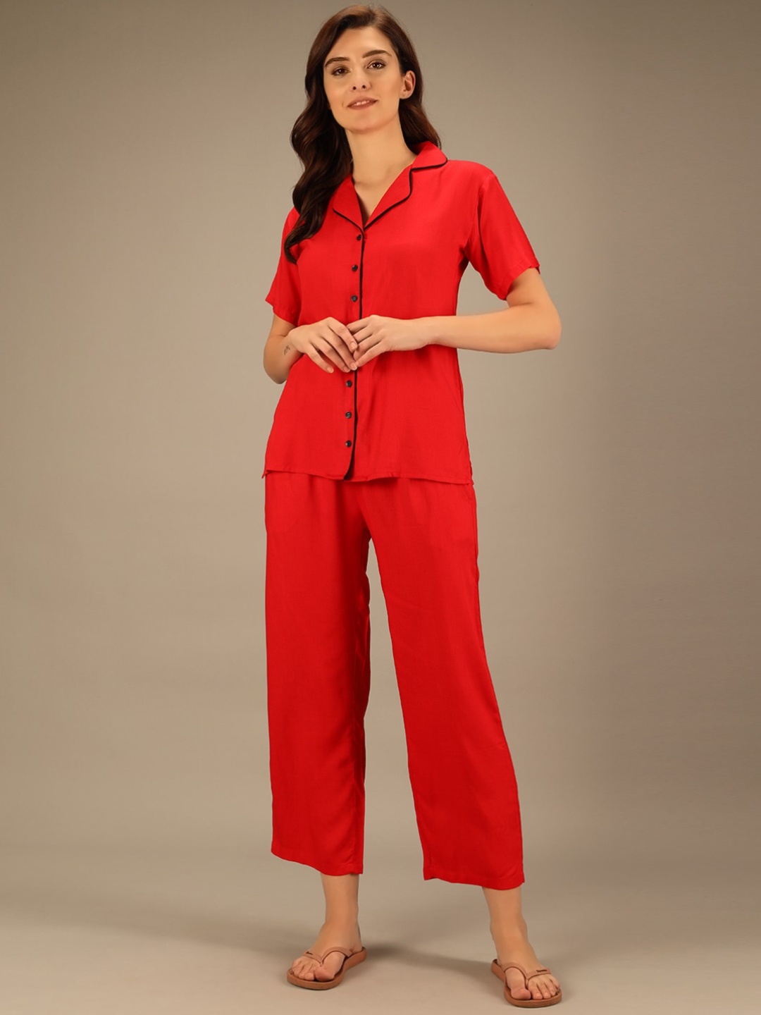 

Darzi Lapel Collar Night Suit, Red