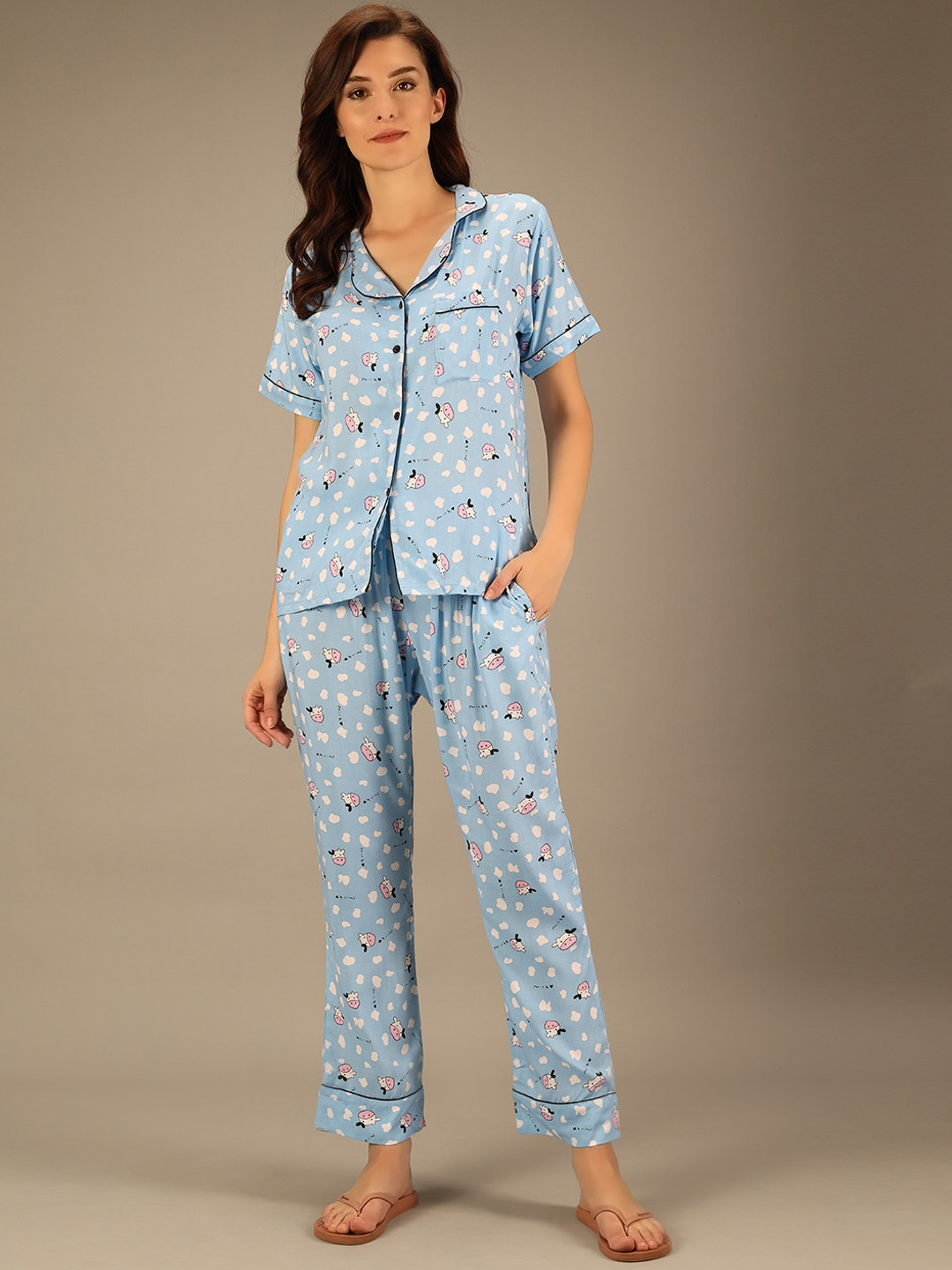 

Darzi Conversational Printed Night Suit, Blue