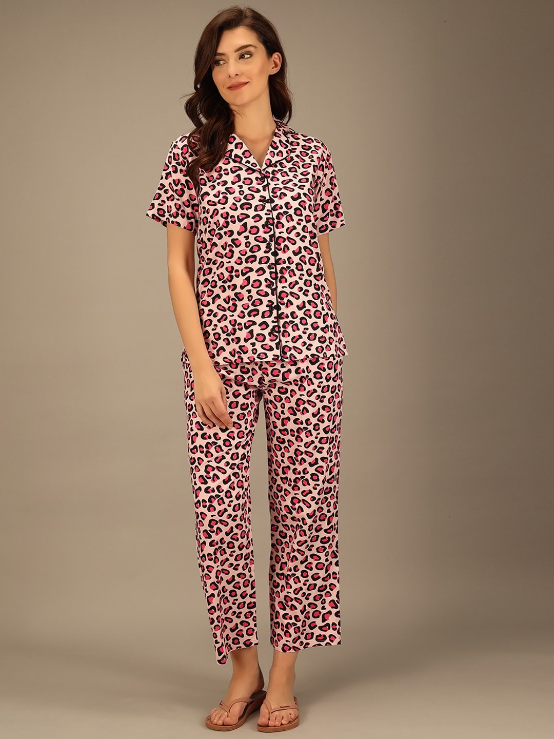 

Darzi Animal Printed Night Suit, Brown