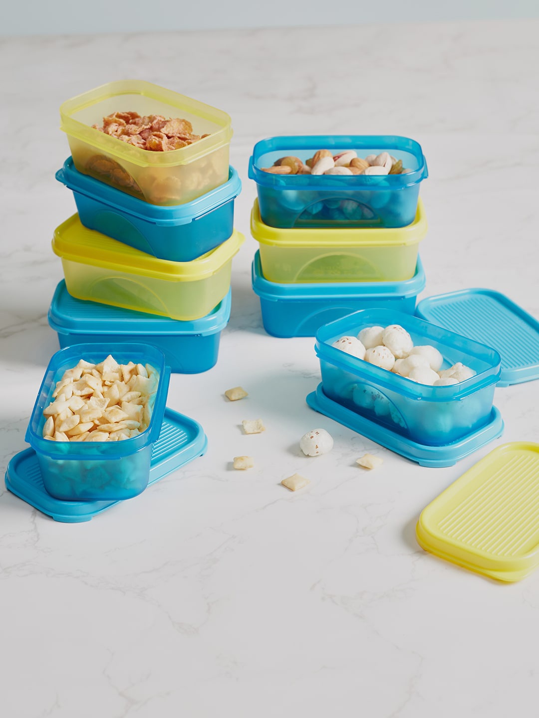 

HomeTown Teal & Mustard 9 Pcs Rectangular Containers-200ml Each
