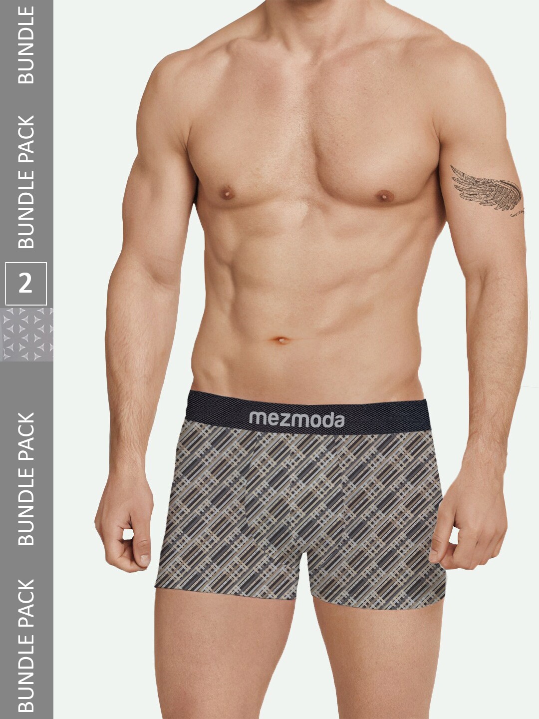 

mezmoda Men Pack Of 2 Printed Boyshorts Briefs, Grey