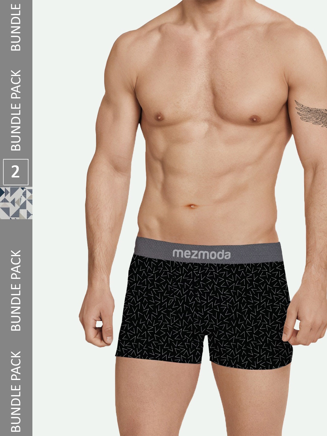 

mezmoda Men Pack Of 2 Printed Anti bacterial Anti Odour Trunks, Black