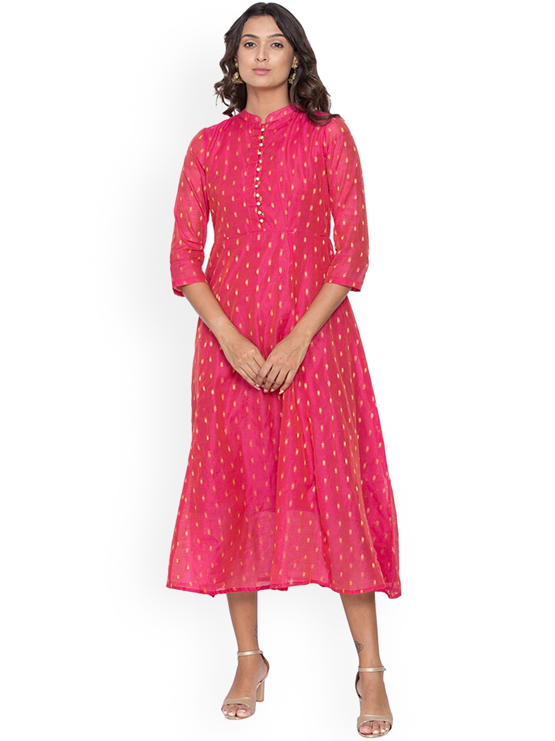 

Be Indi Self Design Fit & Flared Midi Ethnic Dresses, Fuchsia